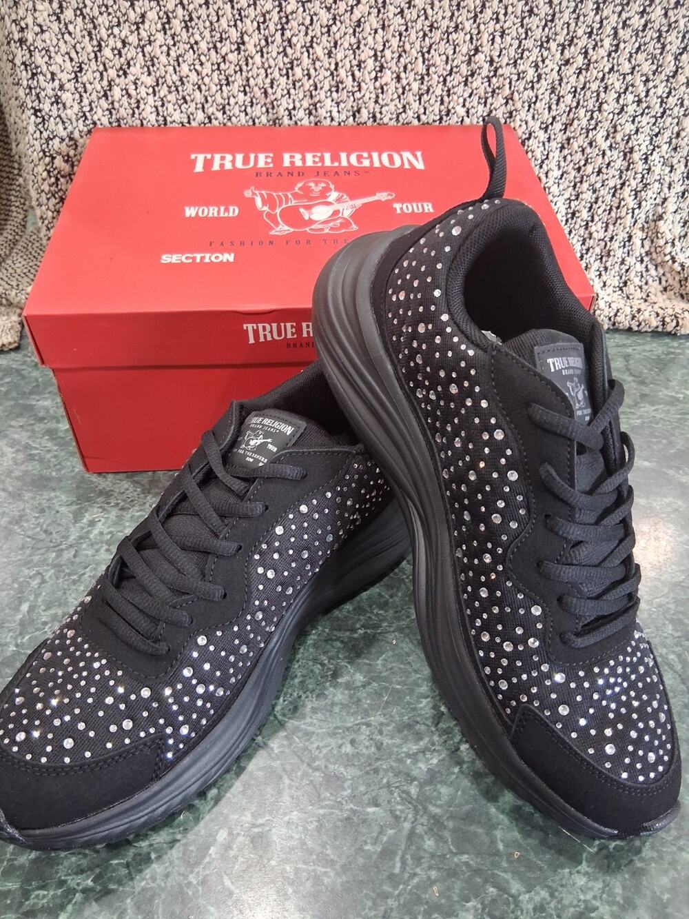 TRUE RELIGION NEW KATIE Black Bling Sparkle Women's Walking Sneaker Size 10 $79 - Picture 1 of 10